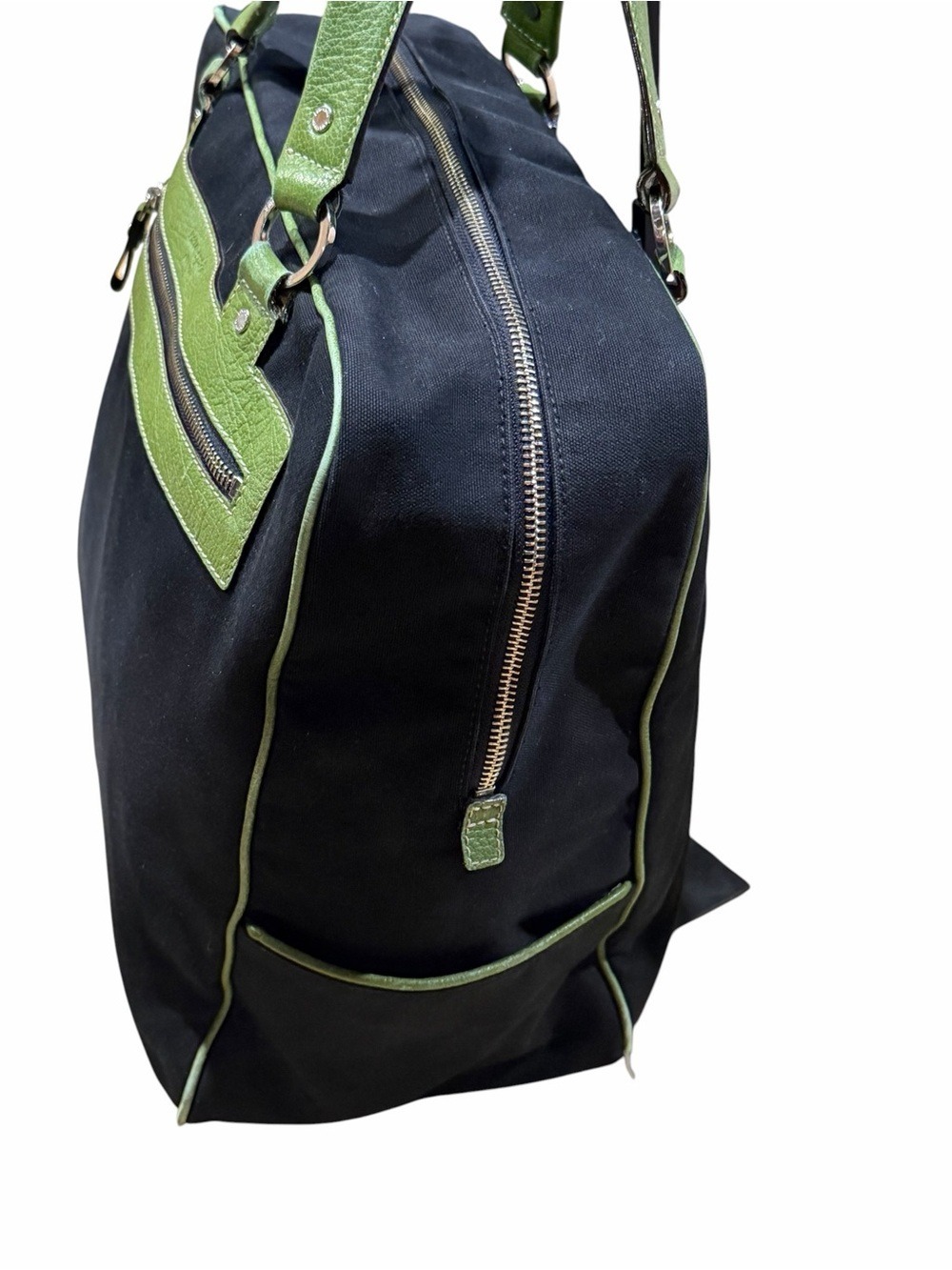 Kate Spade New York Canvas Tote Bag Navy Green Leather Trim - Picture 6 of 15